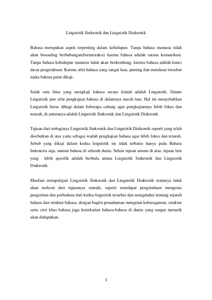 Linguistik Sinkronik Dan Linguistik Diakronik
