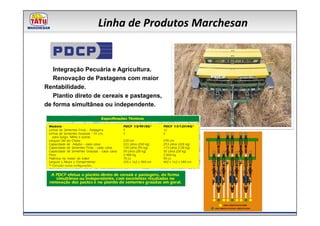 Linha de Produtos Marchesan

  PD CP
   Integração Pecuária e Agricultura.
   Renovação de Pastagens com maior
Rentabilidade.
   Plantio direto de cereais e pastagens,
de forma simultânea ou independente.
 