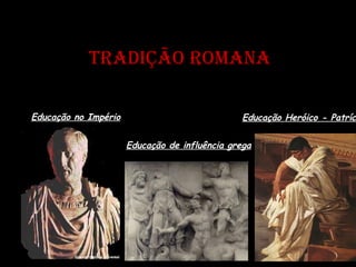 TRADIÇÃO ROMANA   Educação no Império   Educação Heróico - Patrícia Educação de influência grega 