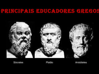 Principais Educadores Gregos Sócrates Platão Aristóteles 