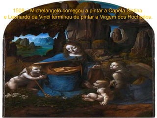 1508 – Michelangelo começou a pintar a Capela Sistina
e Leonardo da Vinci terminou de pintar a Virgem dos Rochedos.
 