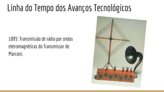 Linha do Tempo dos Avanços Tecnológicos
1895: Transmissão de rádio por ondas
eletromagnéticas do Transmissor de
Marconi.
 