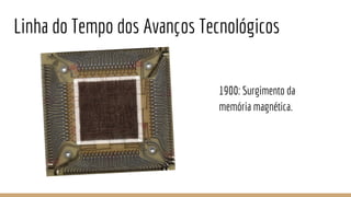 Linha do Tempo dos Avanços Tecnológicos
1900: Surgimento da
memória magnética.
 