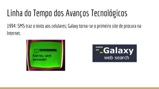 Linha do Tempo dos Avanços Tecnológicos
1994: SMS traz o texto aos celulares; Galaxy torna-se o primeiro site de procura na
Internet.
 