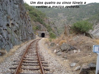 Um dos quatro ou cinco túneis a
vencer o maciço rochedo.
 