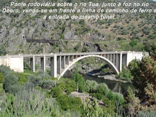 Ponte rodoviária sobre o rio Tua, junto à foz no rio
Douro, vendo-se em frente a linha de caminho de ferro e
a entrada do mesmo túnel.
 