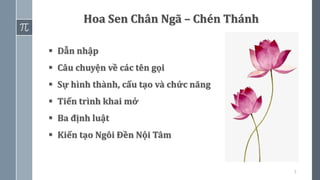 3
Hoa Sen Chân Ngã – Chén Thánh
▪ Dẫn nhập
▪ Câu chuyện về các tên gọi
▪ Sự hình thành, cấu tạo và chức năng
▪ Tiến trình khai mở
▪ Ba định luật
▪ Kiến tạo Ngôi Đền Nội Tâm
 