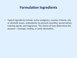 Linimets Comprehensive Overview of Liniments in Pharmaceutics: Formulation ...