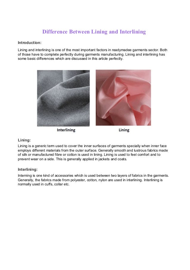 Difference between Lining and interlining