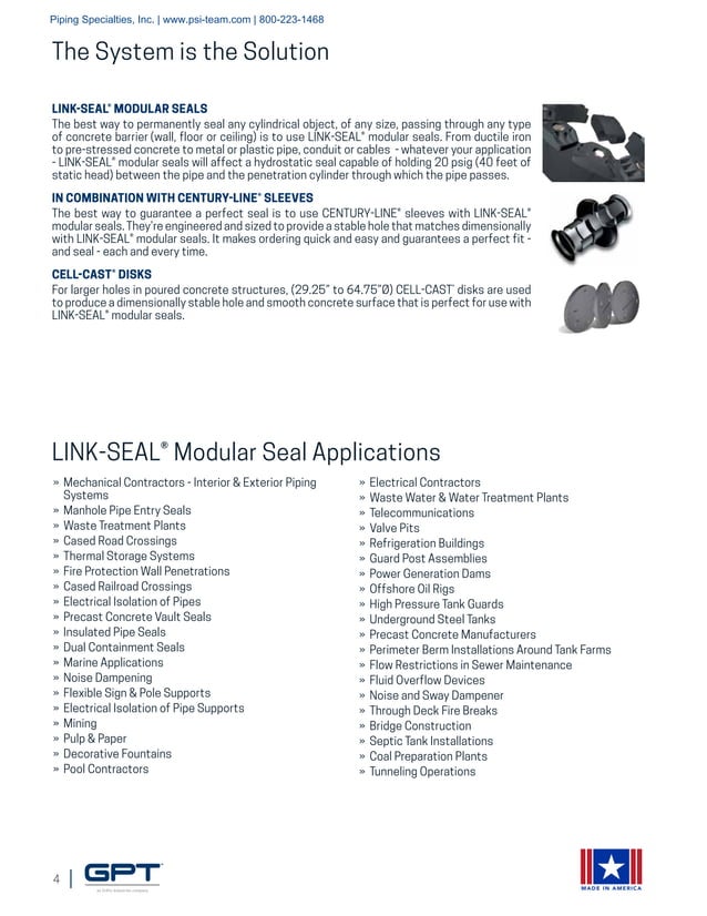 LinkSeal Modular Seals, CenturyLine Sleeves, CellCast Disks