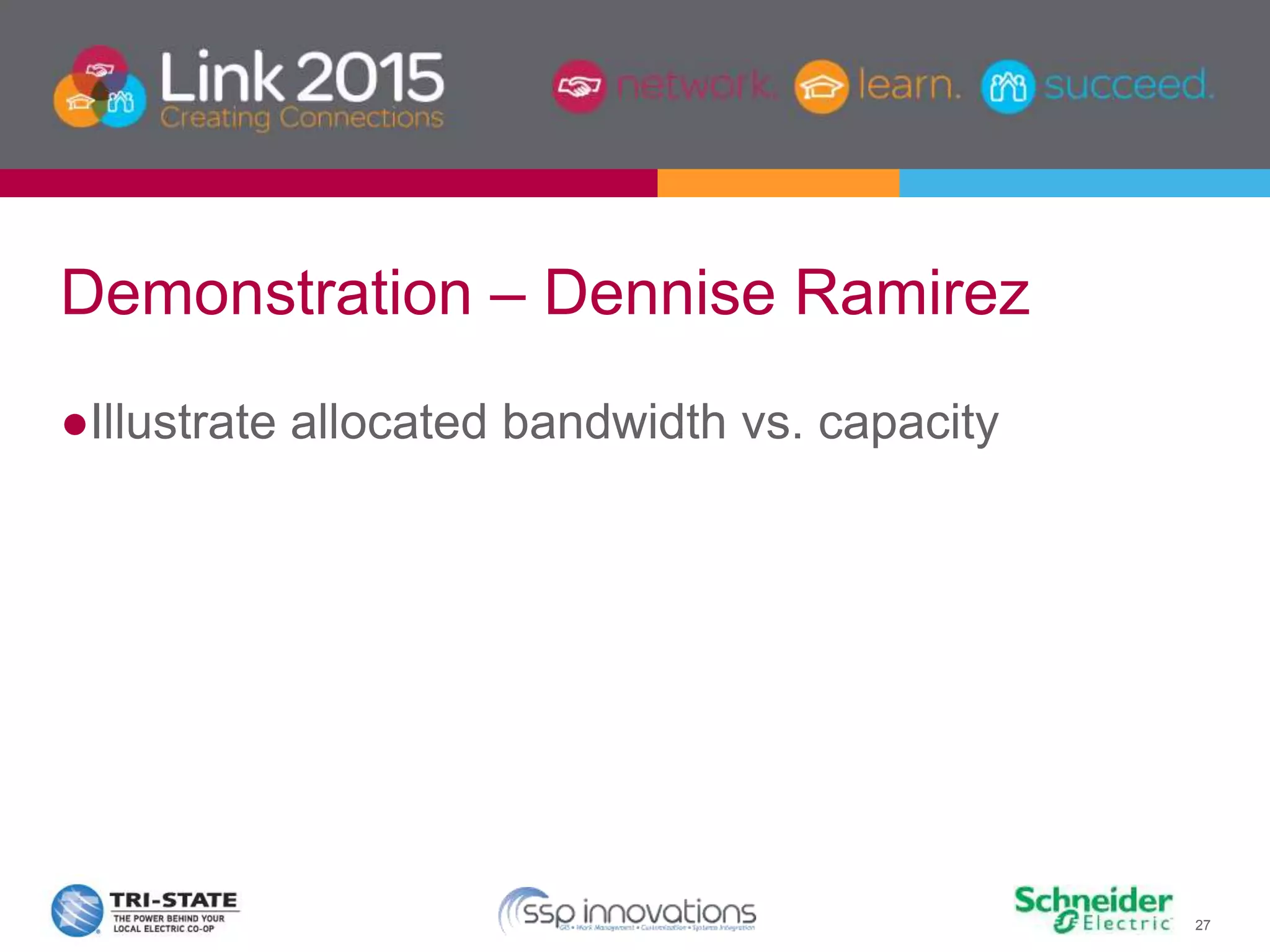 27
Demonstration – Dennise Ramirez
●Illustrate allocated bandwidth vs. capacity
 