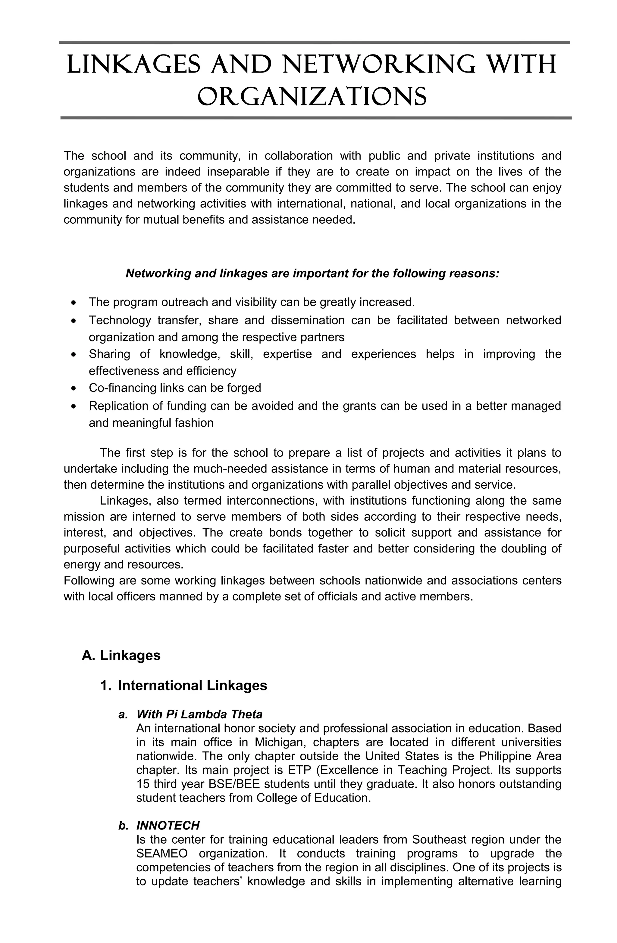 Linkage Paper Example Linkages & networking | DOC