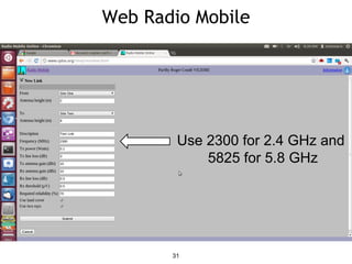 Web Radio Mobile
31
Use 2300 for 2.4 GHz and
5825 for 5.8 GHz
 