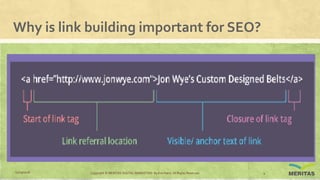 Why is link building important for SEO?
11/29/2016 Copyright © MERITAS DIGITAL MARKETING By Kris Haris. All Rights Reserved. 4
 