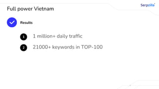 Full power Vietnam
Results
1 1 million+ daily traffic
2 21000+ keywords in TOP-100
 