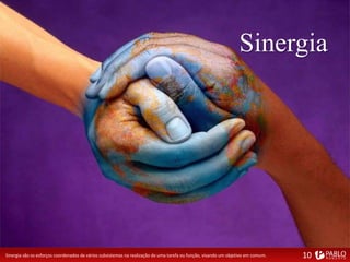 Sinergia
Sinergia são os esforços coordenados de vários subsistemas na realização de uma tarefa ou função, visando um objetivo em comum. 10
 