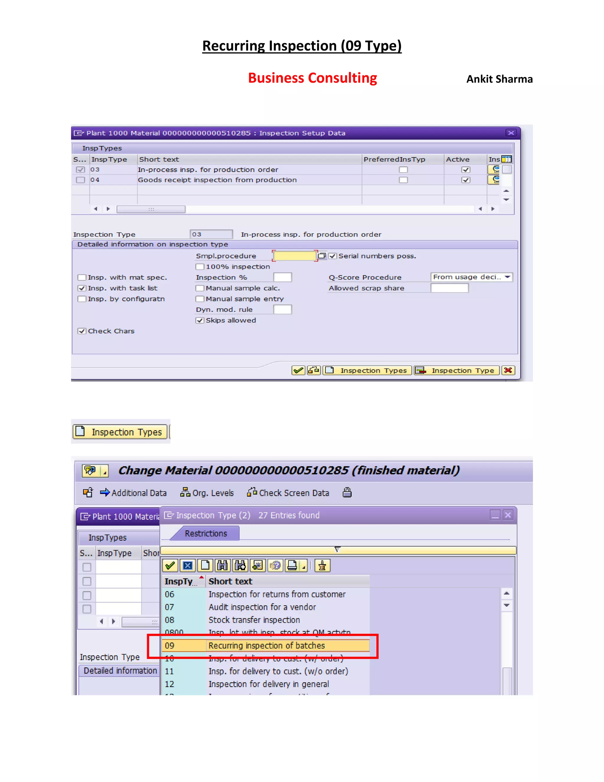 Recurring Inspection (09 Type)
Business Consulting Ankit Sharma
 