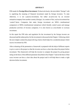 Framework for Foreign direct Investment in Residential Projects | PDF