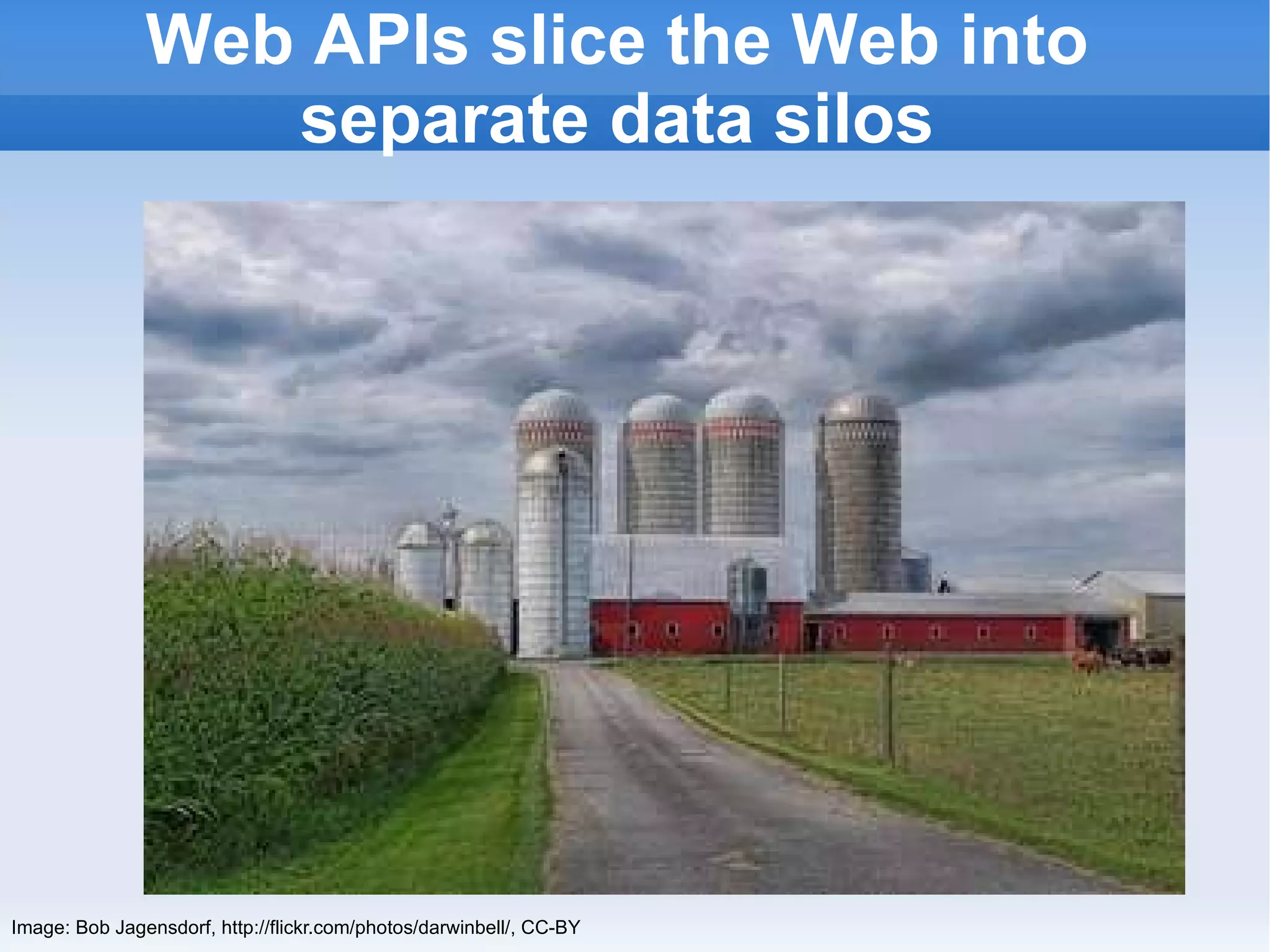 Web APIs slice the Web into separate data silos Image: Bob Jagensdorf, http://flickr.com/photos/darwinbell/, CC-BY 