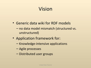 Vision <ul><li>Generic data wiki for RDF models </li></ul><ul><ul><li>no data model mismatch (structured vs. unstructured)...