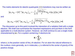 We are now in a position to construct a table of the elements giving the quantum
numbers appropriate to the various electrons and in particular to show ho the periodic
atomic structure arises.
2017
MRT
Consider the one-electron atom, hydrogen. We have already seen that in its lowest
energy level, the ground state, the electron will be described by the following quantum
numbers n=1, l=0, ml =0, and ms =±½.
112
If we choose ms =−½ for hydrogen, then the next electron added to give the ground
state of Helium will have quantum numbers n=1, l=0, ml =0, and ms =+½ since the Pauli
exclusion principle says that any given atomic state can be occupied by no more than
one electron. When a third electron is added to give the ground state of lithium, it must
necessarily go to the next energy level for which n=2. Then l can be 0 or ±1. From our
previous discussion on the Helium atom we know that the shielding effect of the inner
electrons will cause the l=0 state to lie lover than l=1. Therefore, we can say that the
third electron added to make a lithium atom will be specified by n=2, l=0, ml =0, and ms =
±½.
 