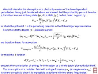 To begin with, we consider the two atoms well separated as compared to the distance
of the electrons from the closest protons. The initial wave function will then consist of the
product of the ordinary ground state Hydrogen wave functions for each atom,
ψA(r1)ψB(r2), and will yield resonance or exchange energy. Let r1A represent the
separation of electron 1 from proton A, and similarly r2B for electron 2 and proton B. The
complete wave equation is then:
2017
MRT
The unperturbed function is ψ =ψA(r1)ψB(r2) where ψA(r1) is a solution to:
ψψ E
r
e
r
e
r
e
r
e
r
e
r
e
m
=








++−−−−∇+∇−
AB
2
21
2
A2
2
B1
2
B2
2
A1
2
2
2
2
1
e
2
)(
2
h
126
)()(
2
1A11A
A1
2
2
1
e
2
rr ψψ E
r
e
m
=








−∇−
h
ψA(r1) is the associated Laguerre and spherical harmonic function of the The Hydrogen
Atom chapter, and similarly for ψB(r2) (i.e., with ∇2, e2/r2B, and E2 instead). Let:
AB
2
21
2
A2
2
B1
2
r
e
r
e
r
e
r
e
H ++−−=′
 