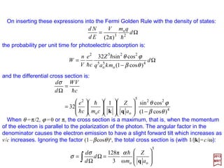 The harmonic oscillator is of interest in many different fields of physics since it can be
often be used as a good approximation for physical systems. At this time, we shall
consider the one-dimensional (or linear) harmonic oscillator both because of its interest
and because the techniques used in the solution will be useful when evaluating the
Hydrogen molecule where both atoms can be assumed to be held together by a spring.
The Harmonic Oscillator
The harmonic oscillator potential in one-dimension generalized coordinate q may be
written as:
2017
MRT
where k is a spring constant (N.B., with k=mω2 for an angular frequency ω of oscillation).
where p is the momentum and q the displacement (both canonical variables) with:
and the Schrödinger equation corresponding to the Hamiltonian H=p2/2m +½mω2q2 is:
22
2
ω
22
q
m
m
p
H +=
q
ip
∂
∂
−= h
0)(ω
2
12)( 22
22
2
=





−+ qqmE
m
qd
qd
ψ
ψ
h
2
2
1
)( qkqV =
Foraone-dimensionalharmonicoscillatorofmass m andfrequency ω theHamiltonian is:
141
 