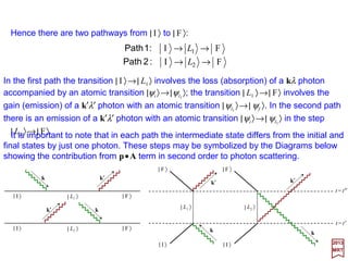 2017
MRT
The eigenfunctions |n〉 may also be given a matrix representation as column vectors:












=












=












=












=
M
M
L
MMM
1
0
1
0
0
2
0
1
0
1
0
0
1
0 n,,
Q and P are related to a and a† by the transformations Q=√(h/2ω)(a−a†) (with Q2 =mq2)
and P=i√(hω/2)(a† −a) (with P2 =p2/m). Hence:
















−
−
−
−
=
















=
OMMMMM
L
L
L
L
h
OMMMMM
L
L
L
L
h
40300
03020
00201
00010
2
ω
40300
03020
00201
00010
ω2
iPQ &
Finally, the Hamiltonian H=hω(N+½) is:












=












+
+
+
=+=
OMMM
L
L
L
h
OMMM
L
L
L
hh
2
5
2
3
2
1
2
1
2
1
2
1
2
1
00
00
00
ω
200
010
000
ω)(ω NH
148
 