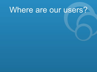 The world’s libraries. Connected.
Where are our users?
 