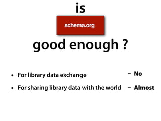 is
good enough ?
• For library data exchange
• For sharing library data with the world
- No
- Almost
 