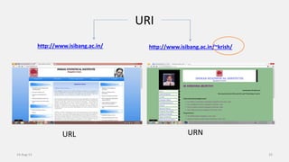 URI
http://www.isibang.ac.in/ http://www.isibang.ac.in/~krish/
33
URL URN
14-Aug-13
 