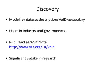 Linked Data life cycles: discovery<br />opendata.ie<br />LOD cloud <br />Neologism<br />DataCube<br />prefix.cc<br />Googl...