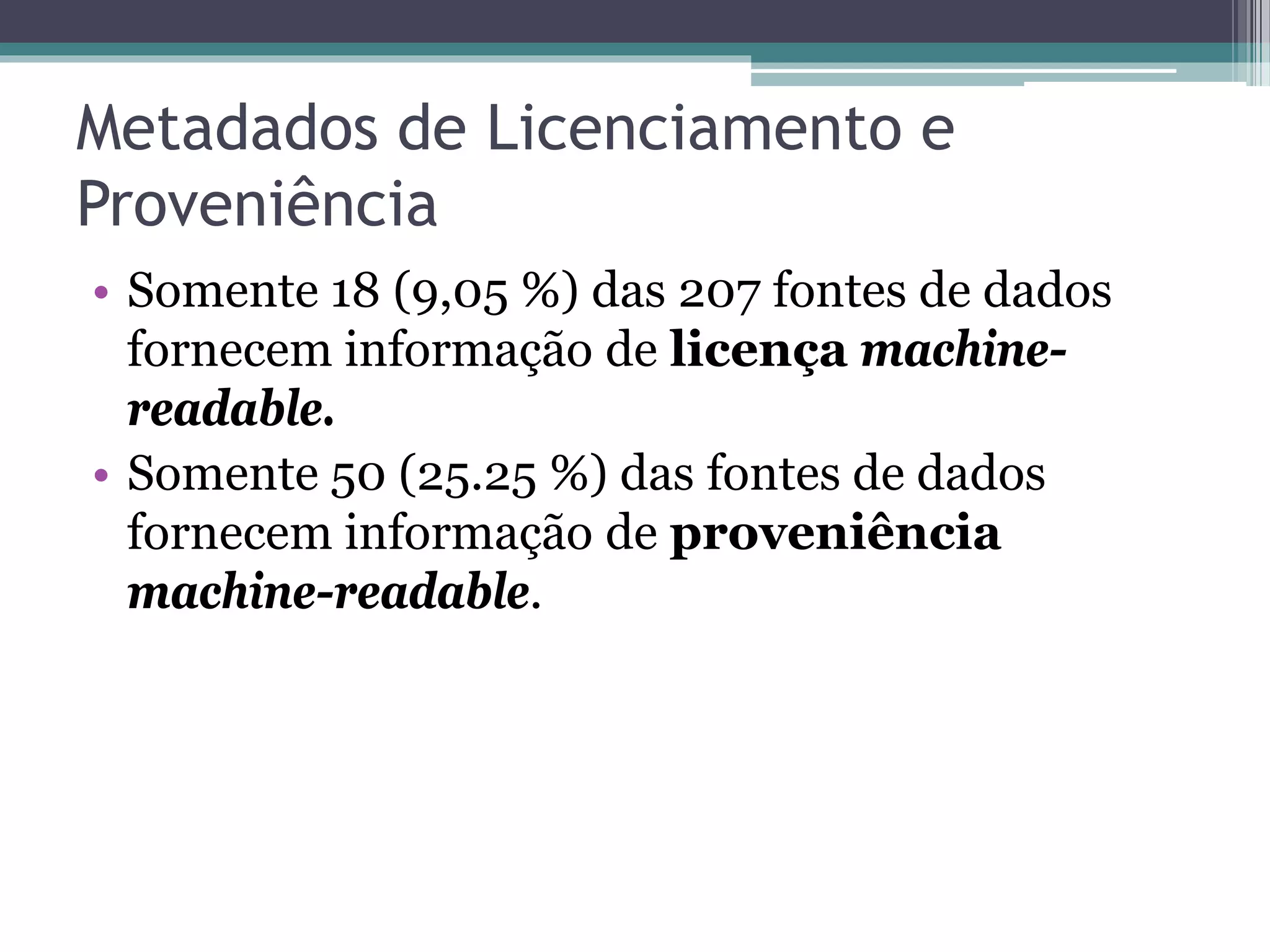 Publicação de dados de fontes não RDF
como Linked Data
• Dados publicados devem estar no modelo RDF ou
  ser convertidos para ele.
• Abordagens para lidar com dados não RDF:
 ▫ Processo de Conversão (abordagem materializada)
    Gerar RDF através de algum conversor
 ▫ Fornecer uma visão RDF (abordagem
   virtualizada)
    Acesso a dados que não estão no modelo RDF através
     de um RDF Wrapper
    Conversão dinâmica baseada em mapeamentos
     estabelecidos entre o modelo nativo e o modelo RDF.
 