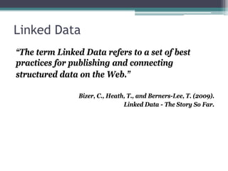 Problemas
• As pessoas não estão interessadas em
  documentos, mas em coisas que estão neles.
• As pessoas podem analisar os documentos para
  extrair significado.
 ▫ As máquinas ainda não fazem isso de forma viável.
 ▫ HTML define a estrutura de um documento, mas
   não explica o seu significado.
• Como permitir que máquinas compreendam os
  dados publicados na Web?
 ▫ Precisamos de mecanismos para descrição
   semantica dos dados
 