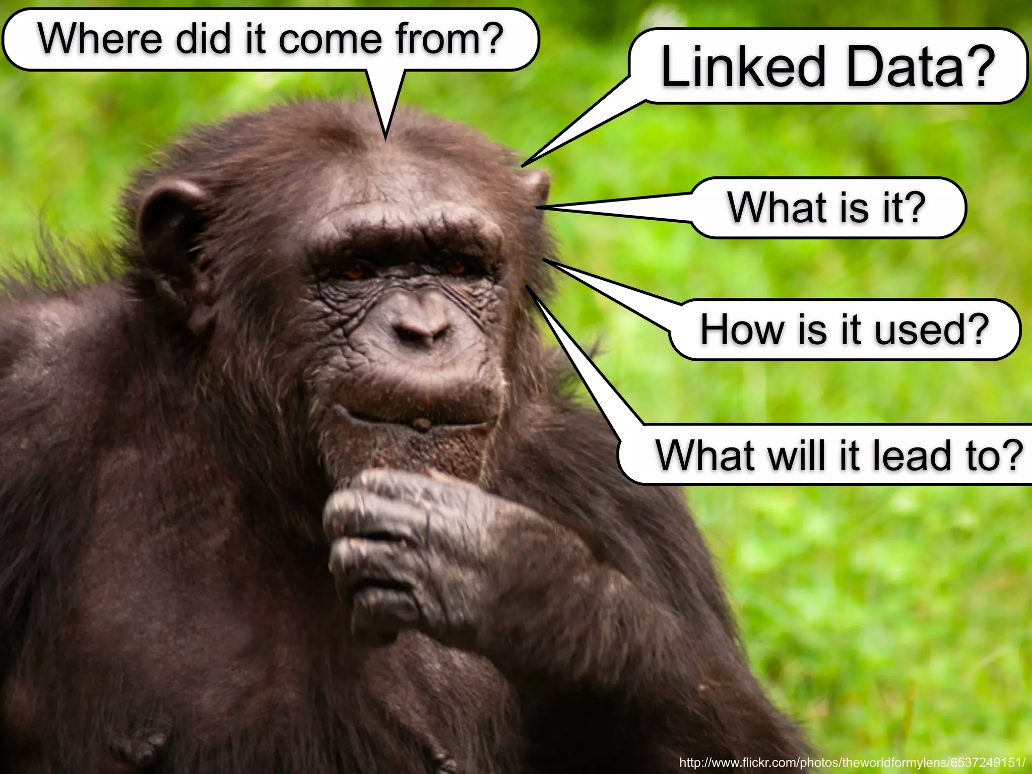 Where did it come from?
                          Linked Data?

                                  What is it?

                              How is it used?

                          What will it lead to?




                           http://www.flickr.com/photos/theworldformylens/6537249151/
 