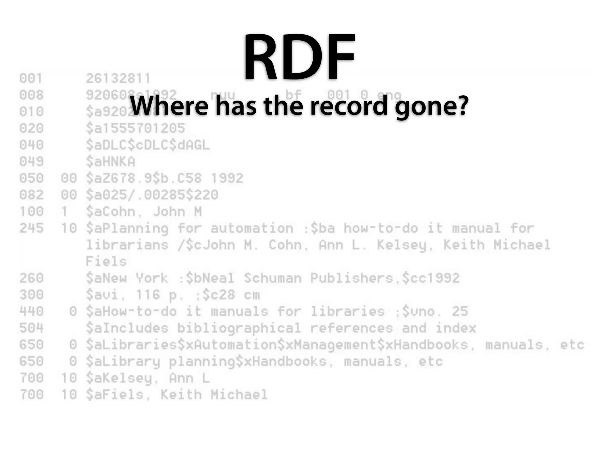 RDF
Where has the record gone?
 