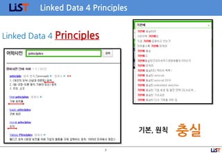 3
Linked Data 4 Principles
Linked Data 4 Principles
기본, 원칙 충실
 