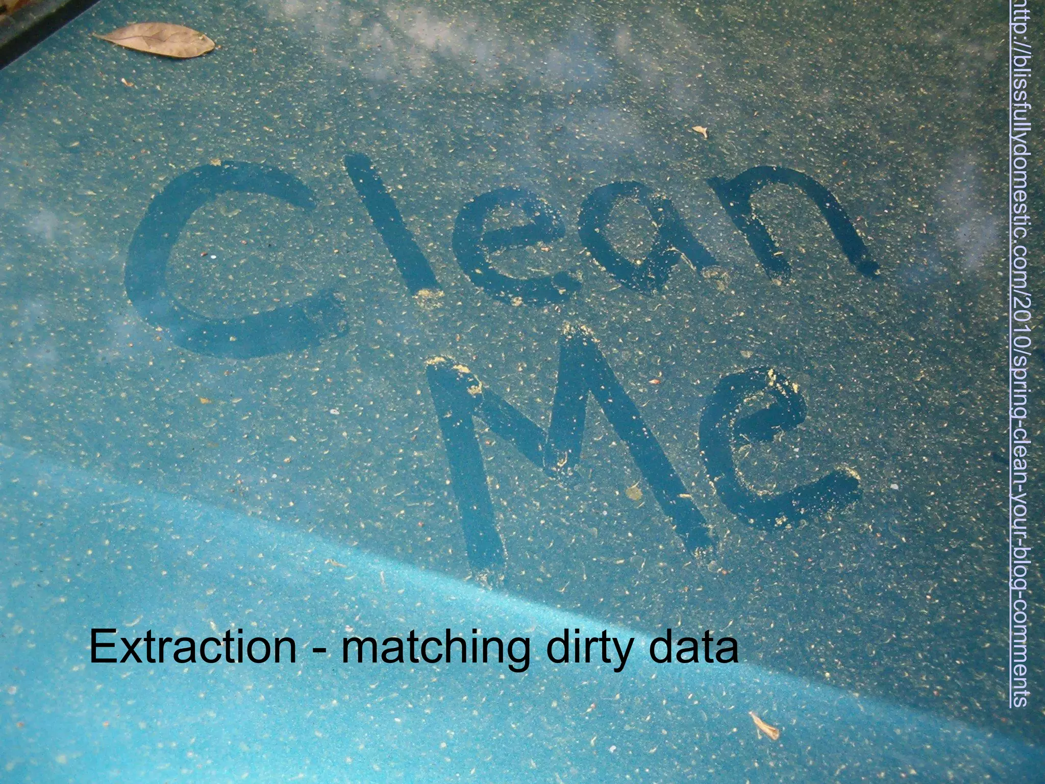 http://blissfullydomestic.com/2010/spring-clean-your-blog-comments
                                                          Extraction - matching dirty data
 