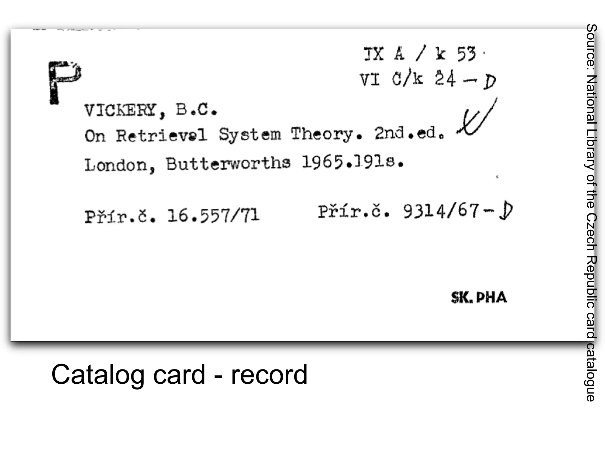Source: National Library of the Czech Republic card catalogue
                                                      Catalog card - record
 
