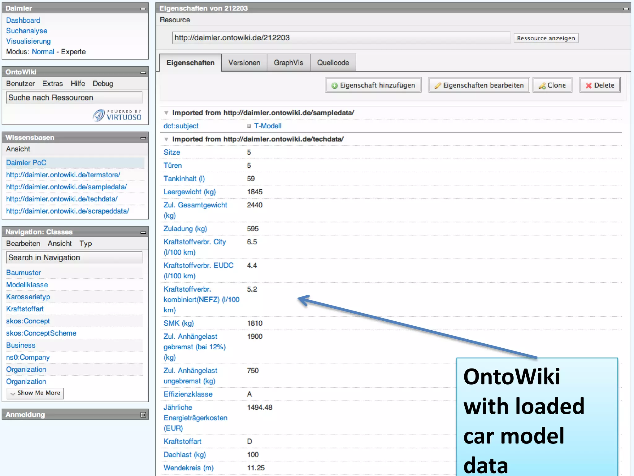 Creating Knowledge out of Interlinked Data OntoWiki with loaded car model data 