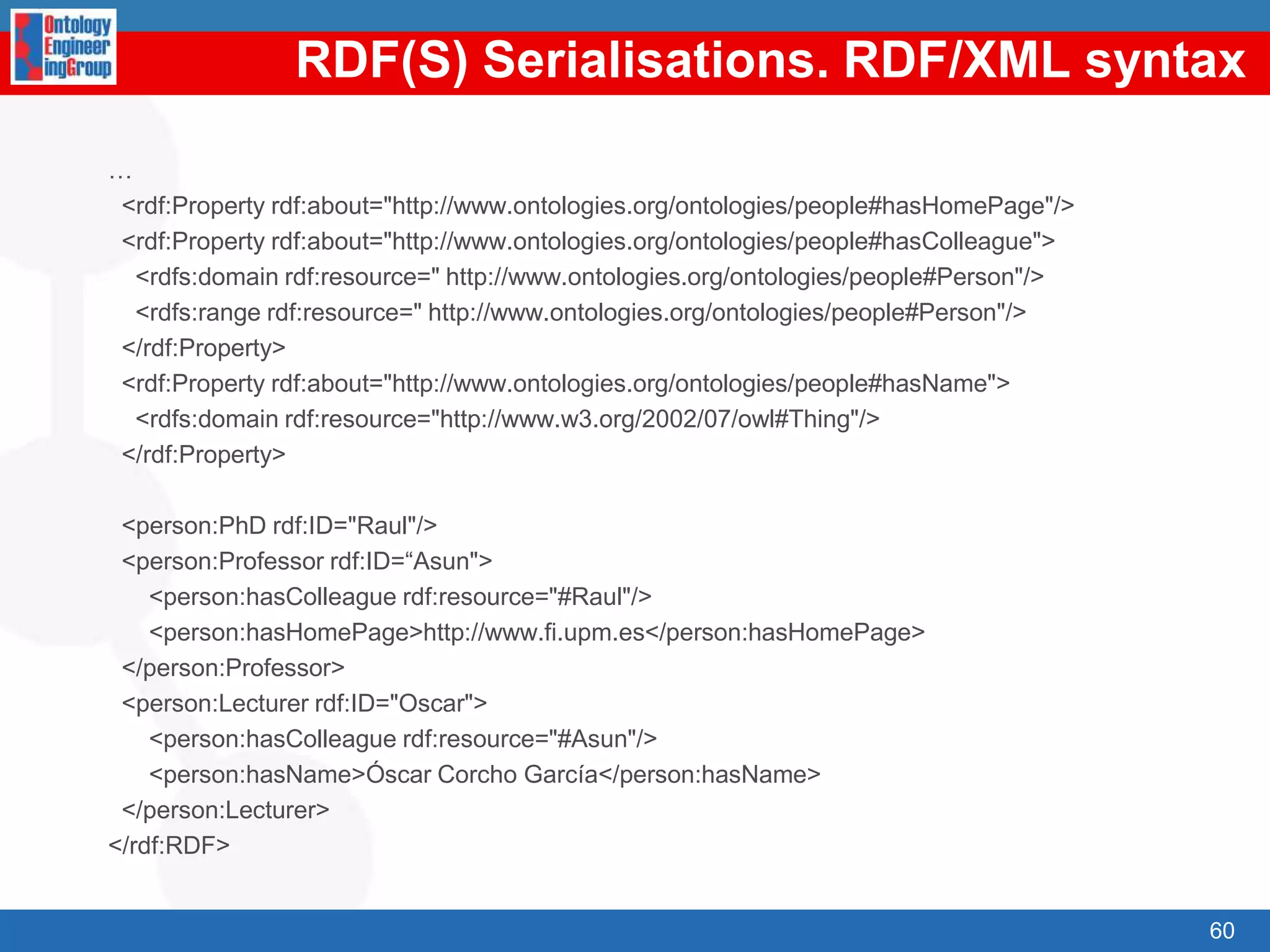 Takean RDF graphandcreateitscorresponding RDF/XML and N3 files 43