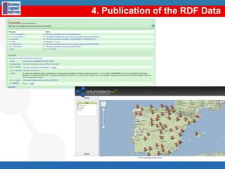 MethodologicalguidelinesforLinked Data publicationMotivationRelated WorkGeoLinkedDataIdentification of the data sourcesVocabulary DevelopmentGeneration of the RDF dataPublication of the RDF dataData cleansingLinking the RDF dataEnable effective discoveryFuture Work