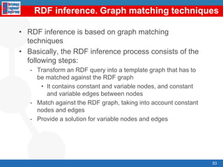 RDF SerialisationsNormativeRDF/XML (www.w3.org/TR/rdf-syntax-grammar/)Alternative (for human consumption)N3 (http://www.w3.org/DesignIssues/Notation3.html)Turtle (http://www.dajobe.org/2004/01/turtle/)TriX (http://www.w3.org/2004/03/trix/)…Important: the RDF serializations allow different syntactic variants. E.g., the order of RDF statements has no meaning40