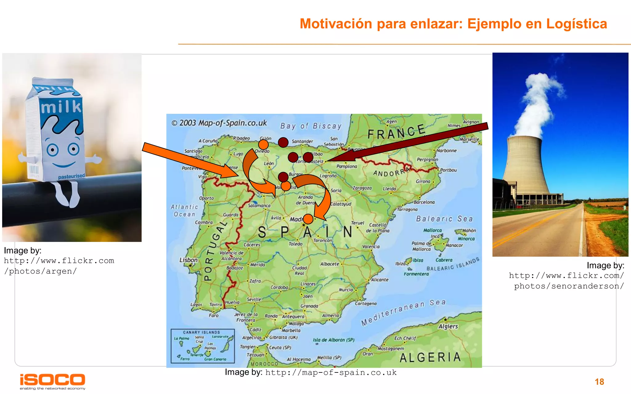 Motivación para enlazar: Ejemplo en Logística




Image by:
http://www.flickr.com
                                                                                    Image by:
/photos/argen/
                                                                     http://www.flickr.com/
                                                                      photos/senoranderson/




                        Image by: http://map-of-spain.co.uk
                                                                                      18
 