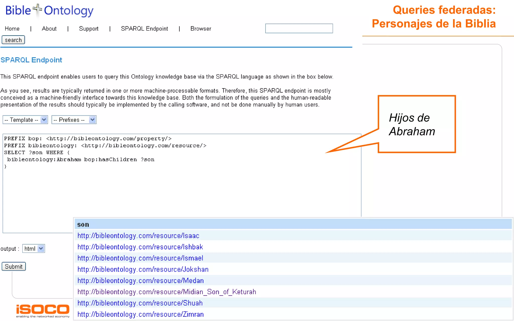Queries federadas:
Personajes de la Biblia




   Hijos de
   Abraham




                    57
 