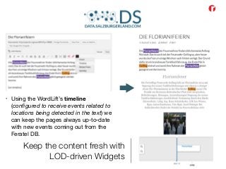 Keep the content fresh with 
LOD-driven Widgets 
Florianifeier 
• Using the WordLift’s timeline 
(configured to receive ev...