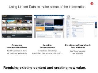 Using Linked Data to make sense of the information 
A magazine 
running on WordPress 
An online 
booking system 
freshly u...