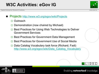 W3C Activities: eGov IG<br />Projects http://www.w3.org/egov/wiki/Projects<br />Outreach<br />Demonstration (now chaired b...