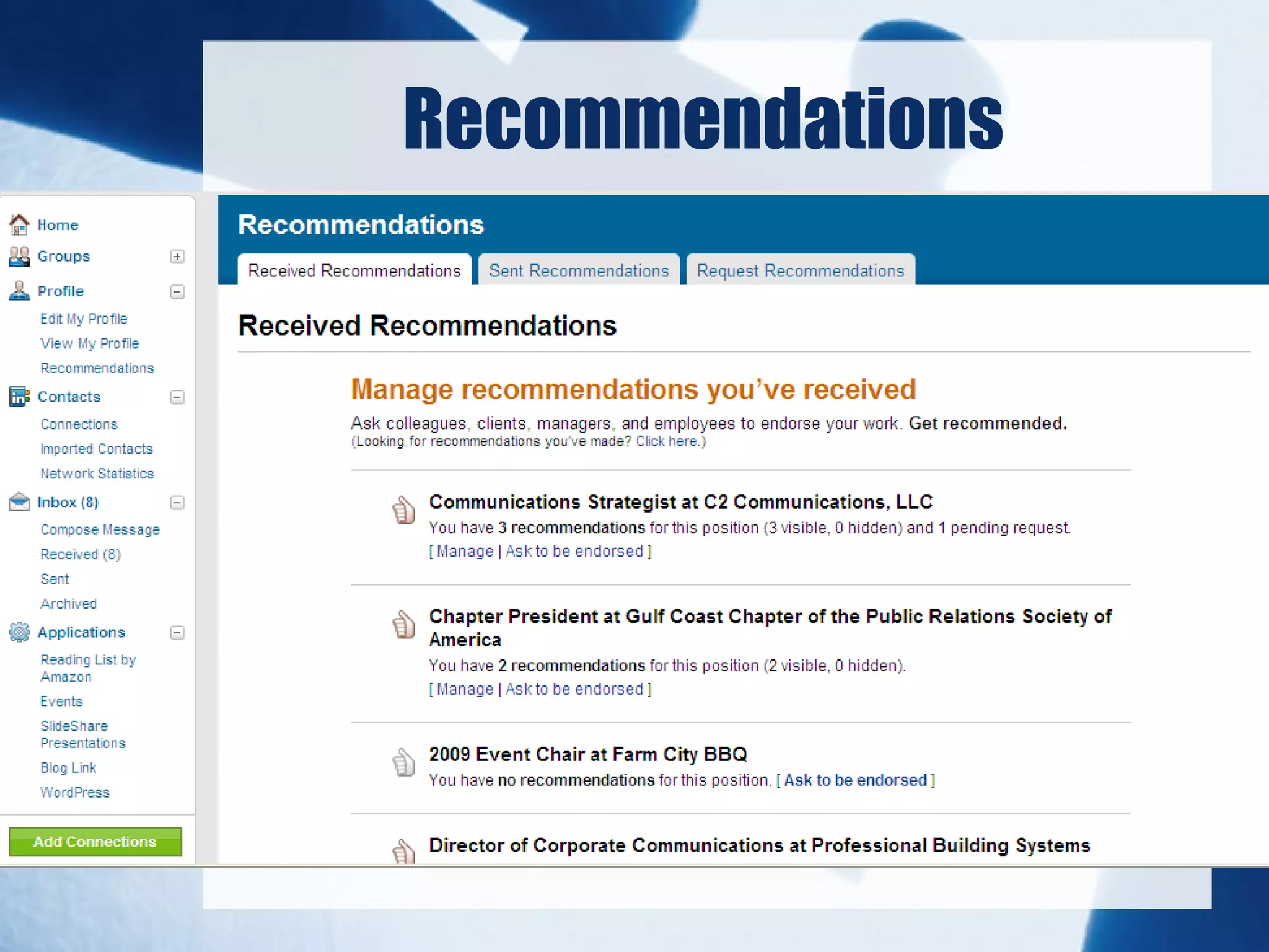 Recommendations
 