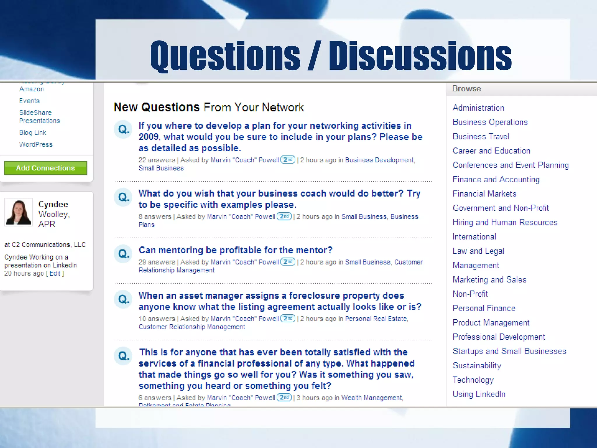 Questions / Discussions
 